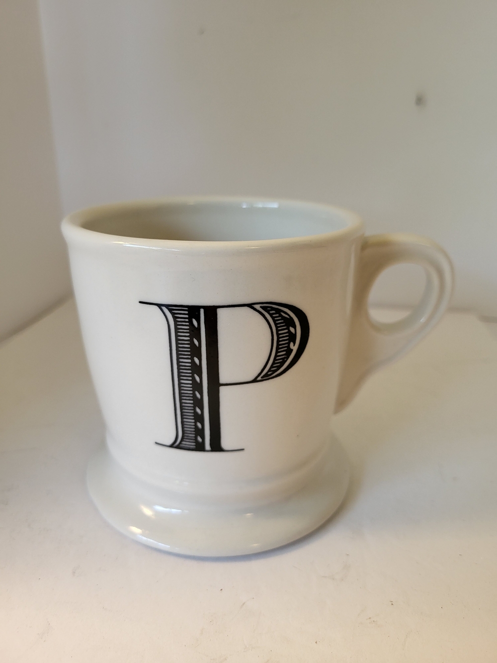 Anthropologie Bistro Monogram 'P' White Ceramic Coffee Mug